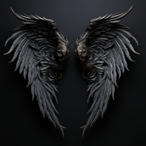 Image of a pair of black angel wings, symbolizing spiritual strength and transformation.